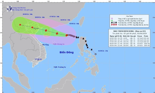 Thời tiết ngày 5/9: Bão số 3 đổi hướng mạnh cấp 15, giật cấp 17 - Ảnh 1.